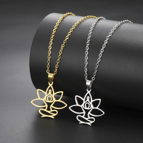UNIFT Lotus Meditation Necklace For Women Stainless Steel Om Yoga Spiritual Symbol Hollow Out Hindu Yoga Jewelry Inspirational Amulet Gift - color: silver