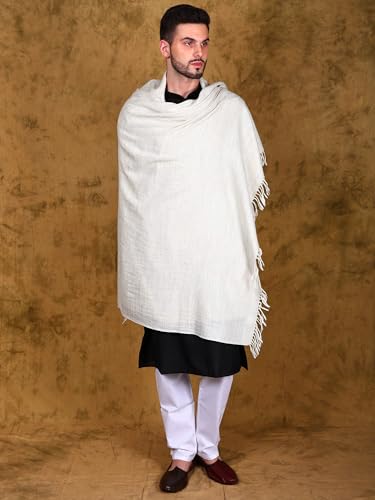 Exotic India Men's Plain Off White Woollen Lohi/Shawl | Traditional Soft Warm Meditation Stole, Scarf, Wrap From Kullu