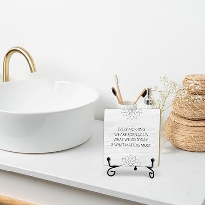 Buddha Life Quote Desk Decor, Funny Office Inspirational Gifts for Family Friends, Meditation Room Tabletop Decor, Zen Home Office Wooden Plaque Sign with Stand (J04) - style: Life Quote