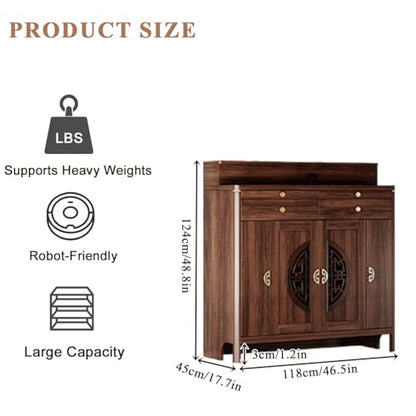 Personal Shrine Altar Table, Solid Wood Frame Buddhist Altar Cabinet, Meditation Prayer Table with Drawer (Brown, 118cm/46.6in) - size: 118cm/46.6in