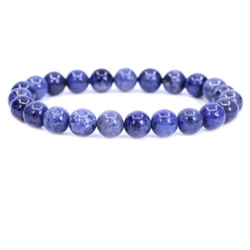 Keleny Gem Semi Precious Gemstones 8mm Natural Quartzite Stone Round Beads Crystal Stretch Bracelet 7 Inch Unisex - color: A Grade Blue Dumortierite