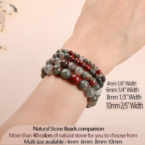 LPBeads Handmade Natural Gemstone Stretch Elastic Bracelet Healing Crystal Round Stone Beads Jewelry Gifts for Women Men - color: African Bloodstone, size: 10mm