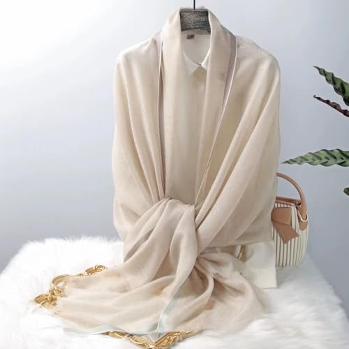 Luxury Cashmere Pashmina Style Shawl - Silk & Wool Blend Scarf, Lightweight Skin-Friendly Wrap - color: Gingham. - Light Camel