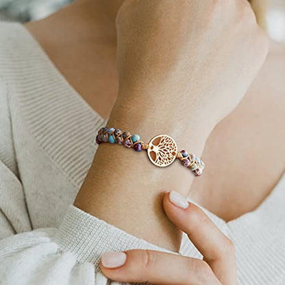 Jinxiuge Tree of Life Turquoise Stone Bracelet for Women Handmade Braided Layered Bead Bracelet with Black Gift Box - style: Style-B