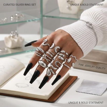 16 PCS Gold Chunky Rings Set for Women, 14k Gold Plated Thick Dome Stackable Open Rings Trendy Dainty Minimalist Jewelry Gifts - color: 01-Silver