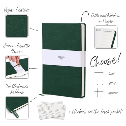 Plexon Lined Journal Notebook, Notebook Journal 160 Pages, Lined Notebook Medium 5.7 inches x 8 inches, 120 GSM Thick Paper, Emerald Green, Hardcover - color: Green, style: Lined