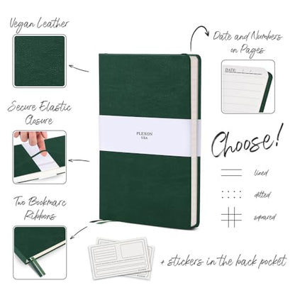 Plexon Lined Journal Notebook, Notebook Journal 160 Pages, Lined Notebook Medium 5.7 inches x 8 inches, 120 GSM Thick Paper, Emerald Green, Hardcover - color: Green, style: Lined