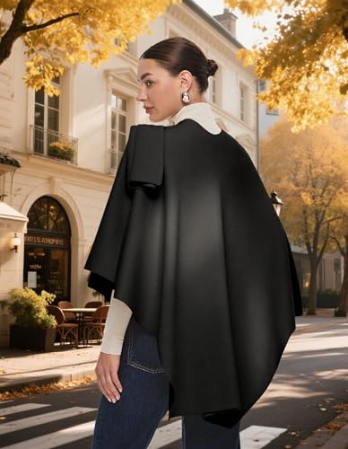 PULI Womens Large Cross Front Poncho Sweater Wrap Topper Knitted Elegant Shawls Cape for Fall Winter - color: 1-black