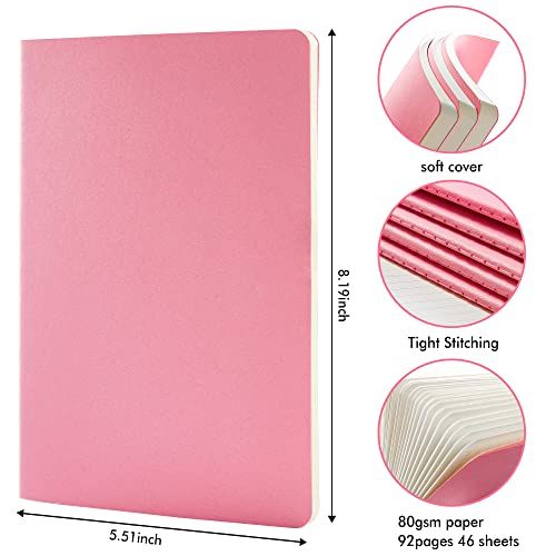 8 Pack Soft Cover Journal Bulk, Feela Notebooks College Ruled for Work, Lined Travel Journal for Women Men, Note Taking Notebook School Supplies Business Writing, 8.2” x 5.5”, A5, Pink - color: 8 Pink