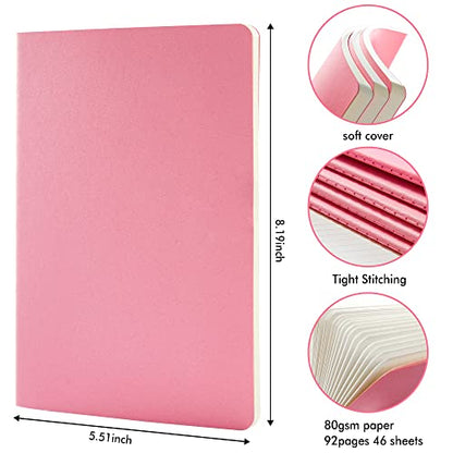 8 Pack Soft Cover Journal Bulk, Feela Notebooks College Ruled for Work, Lined Travel Journal for Women Men, Note Taking Notebook School Supplies Business Writing, 8.2” x 5.5”, A5, Pink - color: 8 Pink