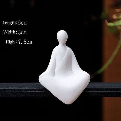 Ceramic Minimalist Statue, Chinese Ancient Buddhism Statues and Sculptures Table Top Bookshelf Top Desk/Bookshelf/Dinning Table/Teahouse Home Decor, Yoga/Zen/ Meditation/Inner Peace Decor (Set of 4)