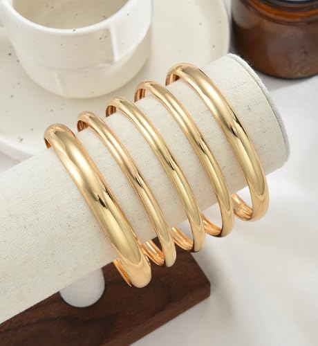 Chunky Gold Bangle Bracelets for Women, Dainty 14k Gold Plated Big Stackable Bangles Set, Trendy Statement Cuff Bracelet Stack Fashion Jewelry Gifts - style: 5 Gold african bangles