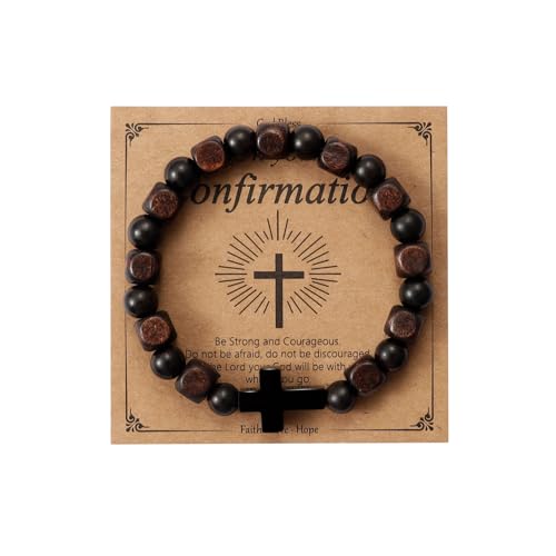 MILAKOO Wooden Bracelet with Black Stainless Steel Cross Charms Bead Christian Gifts for Women Men - color: A2
