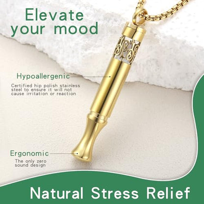 Anxiety Relief Pendant Mindfulness Breathing Necklace - Essential Oil Diffuser & Personal Inhaler Aromatherapy Necklaces for Women & Men (Gold) - color: Gold