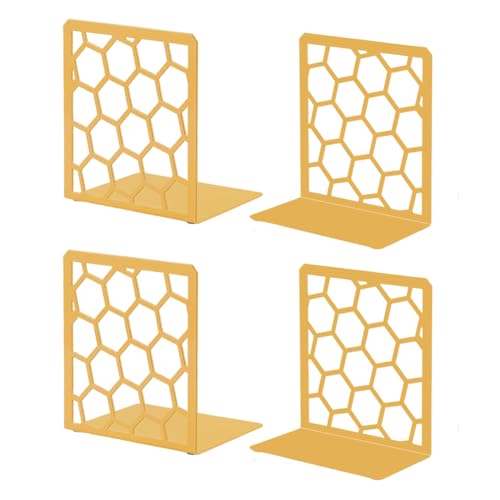 GEOMOD Geometric Honeycomb Gold Metal Bookends Decorative - Tall Sturdy Book Ends for Shelves - Modern Heavy Duty Bookend Stopper - Office or Home Book Shelf Book Holder - 6x3.25x6.25 Inches - 2 Pair - color: Gold, size: 2 Pairs