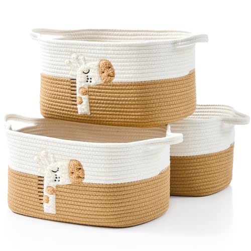 Woven Baskets, 3-Pack Storage Basket for Living Room, Bedroom, Nursery, Stylish Gift Basket with Handles, Cotton Rope Basket for Toys and Shelves, Multi-Purpose Organizer, Giraffe - color: Giraffe