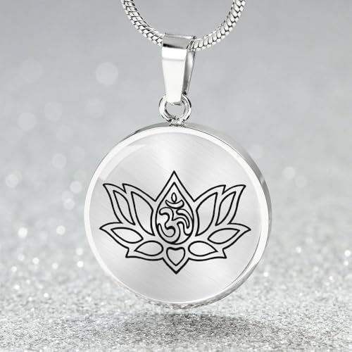 quan jewelry Yoga Lotus Flower Pendant Necklace with Om Symbol, Happy Birthday Gifts Ideas for Mom, Daughter, Women with Inspirational Quote on Gift Card - color: Silver-Tone Cirle Plate