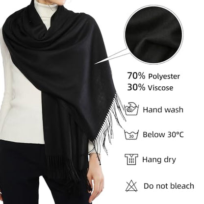 RIIQIICHY Women's Scarf Pashmina Shawls and Wraps for Evening Dress Bridesmaid Wedding Bridal Winter Warm Long Large Scarves - color: Black