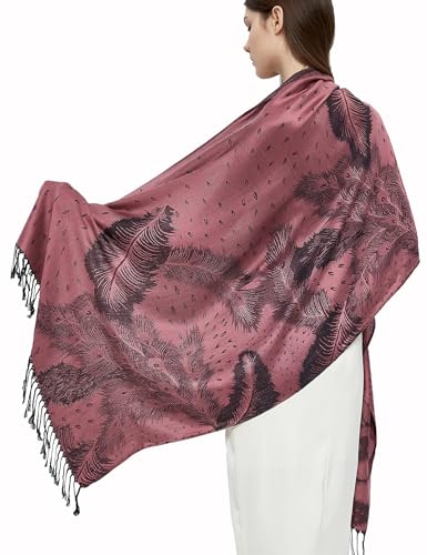 Pashmina Shawl Wrap with Ethnic Paisley Two Tone Jacquard Scarf for Women - color: Feather-powder Pink