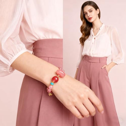 Rose Quartz Bracelet, 8mm Natural Gemstone Love Stone Jewelry Anxiety Relief & Meditation Support Heart Chakra Balance Valentine’s Mother’s Day Gift for Her - color: Strawberry