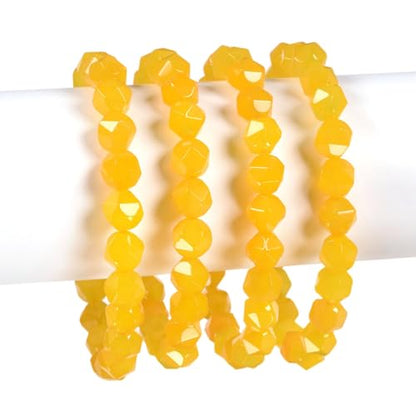 Justinstones 8mm Natural Gemstone Round Beads Triangle Faceted Charm Stretch Bracelet 6.5" - color: Yellow Agate