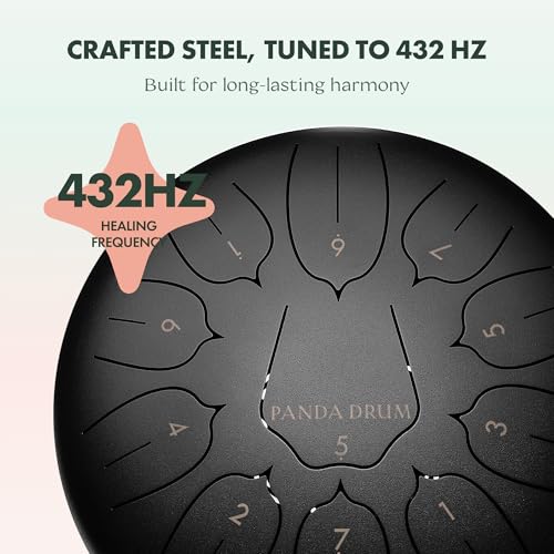 Panda Drum Plus (Black) | Steel Tongue Handpan with Music Book, Mallets, Carrying Bag & Finger Picks | 11 inch, 432 Hz | Rain Drum for Inside & Outside | Calming Musical Instrument for Adults & Kids - color: 3-Black