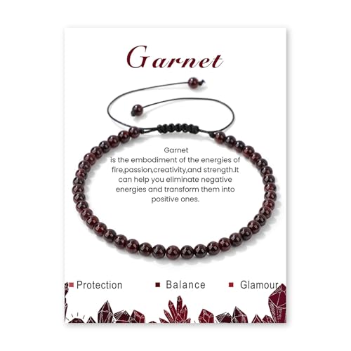 Crystal Bracelet for Women 4mm Adjustable Braided Natural Stone Bracelets Handmade Beaded Bracelets Gemstone Bracelet Healing Crystal Bracelet Crystal Jewelry for Women - style: garnet