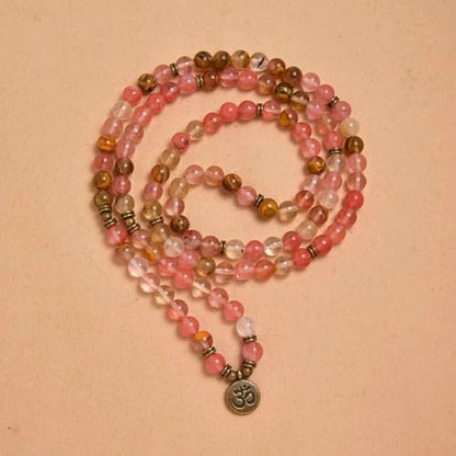 108 Natural Stone Mala Beads Yoga Jewelry Meditation Bracelet Necklace with om Charm - style: Watermelon Tourmaline