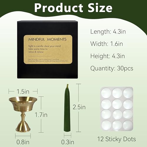 20 Minute Meditation Candles, Unscented Taper Candles, Drip-Free Mini Taper Candles, Shabbos Candles - color: Olive Green, size: 30 Pack