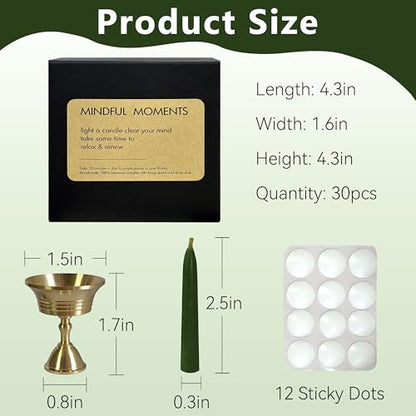20 Minute Meditation Candles, Unscented Taper Candles, Drip-Free Mini Taper Candles, Shabbos Candles - color: Olive Green, size: 30 Pack