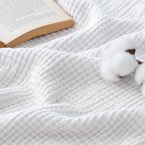 Bedsure 100% Cotton Muslin Throw Blanket Large 50x70 Inches - 4-Layer Breathable and Lightweight Thin Soft Summer Gauze Muslin Blankets for Adults, PureWoven Boho Cotton Throw for Couch, White - color: 03 - White, size: Throw XL (50" X 70")