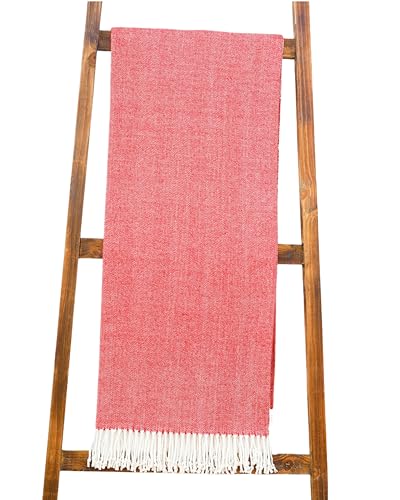 Alashan Cashmere Cotton Acrylic Adirondack Herringbone Woven Throw - Throw Blanket - Carmine - color: Carmine