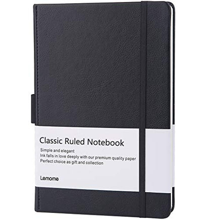 Lemome Ruled Notebook/Journal - Lined Journal for Writing, 5.75'' x 8.4'' Notebook Journal, 146 pages Faux Leather Notebook with Thick Paper, Waterproof Hardcover, Elastic Closure - color: black