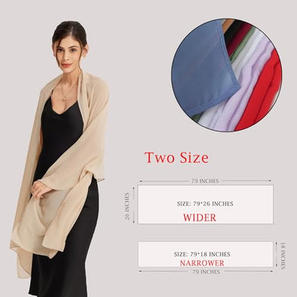 Shawls and Wraps for Evening Dresses Sheer Chiffon Women Elegant Soft Silky Wraps Wedding Bridal Scarf - color: Champagne（beige）, size: 79*18‘’