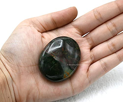 Amazing Gemstone Bloodstone Crystals and Healing Stones - Large Palm Stone Crystals Piedra - Crystal for Good Luck, Balanced Positive Energy, Meditation - Unique Stocking Stuffers and Gifts for Women - color: Bloodstone