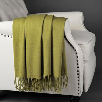 CUDDLE DREAMS Premium Cashmere Throw Blanket with Fringe, Luxuriously Soft (Bamboo Green) - color: Bamboo Green
