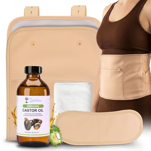 Dalileo Organic Castor Oil Pack Wrap Kit – 8oz Cold Pressed Oil with Abdominal & Neck Wraps + Flannel – Supports Relaxation, Comfort, Better Sleep & Everyday Self-Care – Reusable Organic Cotton Design