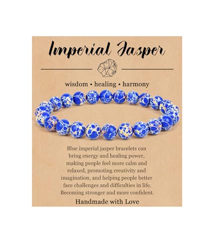 BOMAIL Natural Stone Bracelet for Women Men - 8MM Semi-Precious Gemstone Beaded Bracelet Healing Crystal Stretch Bracelet Yoga Bracelets Jewelry - color: Imperial Jasper