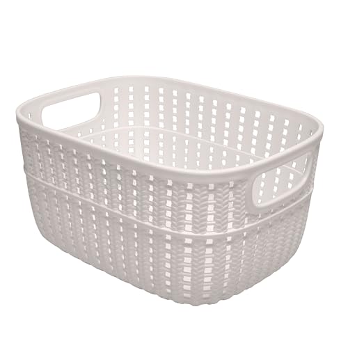 Simplify 2 Tone Sailor Knot Plastic Storage Tote | Decorative Basket | Closet Organization | De-clutter | Accessories | Toys | Bathroom Organization | Small | Ivory - color: Ivory, size: Small, style: 1 Pack