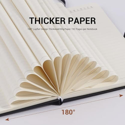 A5 Lined Journal Notebooks for Man, 192 Pages Leather Hardcover Notebooks, 5.7 x 8.5 inch Journaling Notebooks for Work, Writing, School, Black