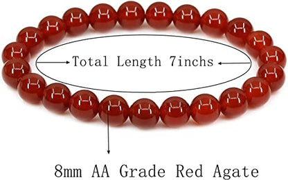 Angelstones Handmade Natural Healing Gemstone 8mm Round Beads Stretch Crystal Bracelet 7 Inch Unisex - color: Red Agate