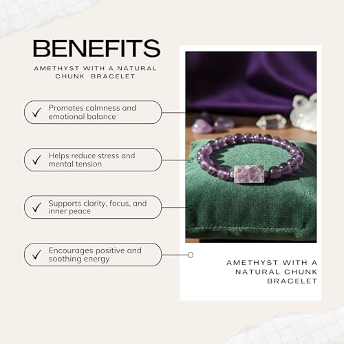 The Alchemist's Arcanum Adjustable Beaded Wrist Accessory for Men and Women, Stretch Fit Stone Bead Jewelry for Daily Wear and Gifting - color: Amethyst with a Natural Chunk
