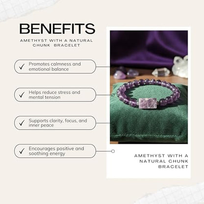 The Alchemist's Arcanum Adjustable Beaded Wrist Accessory for Men and Women, Stretch Fit Stone Bead Jewelry for Daily Wear and Gifting - color: Amethyst with a Natural Chunk
