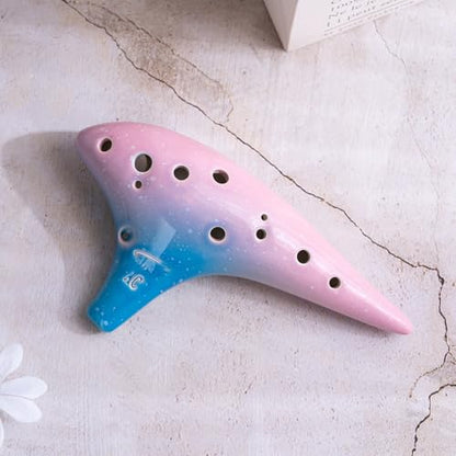 “Ocean Notes” 12 Hole Sweet Potato Ocarina Graceful Shape Pottery Ocarina in Alto C (Sea Rose) - style: Sea Rose