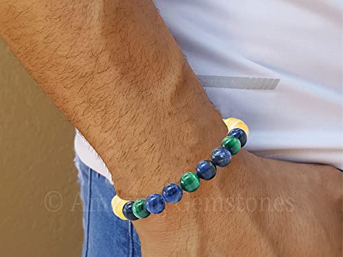 Amazing Gemstone Diabetic Support Bracelet - Yellow Calcite Sodalite Malachite Bracelet Set for Men Women Healing Calming Anxiety Stress Relief Gifts Pulseras Para Hombres Mujer Stocking Stuffers - color: Diabetic Support