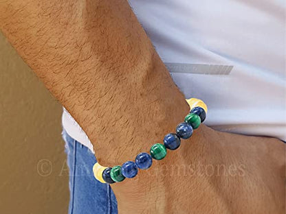 Amazing Gemstone Diabetic Support Bracelet - Yellow Calcite Sodalite Malachite Bracelet Set for Men Women Healing Calming Anxiety Stress Relief Gifts Pulseras Para Hombres Mujer Stocking Stuffers - color: Diabetic Support