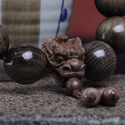 Zen Dear Unisex Burried Ebony Prayer Beads Buddha Buddhist Prayer Beads Meditation Mala Necklace Bracelet - style: 20mm12Beads Dragon Head