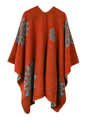 Urban CoCo Women's Color Block Shawl Wrap Open Front Poncho Cape - color: Series 24-orange