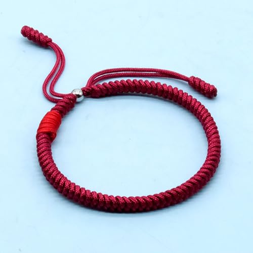LAMIBEE Original Tibetan Bracelet Black Red and Multicolor Buddhism Handmade Knot Lucky Rope Bracelet Friendship and Couple Bracelet - color: Dark Red Protection