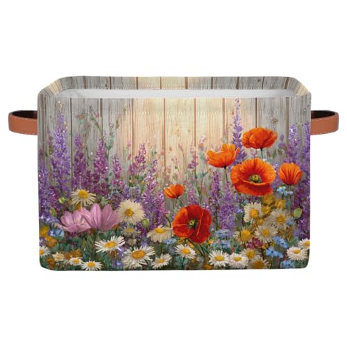 Pardick Storage Baskets Bin, Spring Flower Wood Collapsible Canvas Fabric Storage Bin Decorative Baskets Toy Organizer Rectangle Storage Boxes with handles for Home Shelves Nursery,A-3 - color: A-51